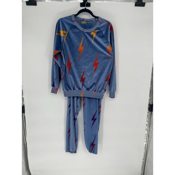 Aviator Nation Lightning Bolt Set Blue Multicolor Print Sz M Top and Pants